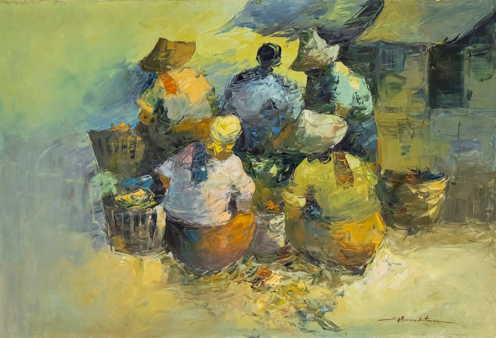 Alfredo Buenaventura (Philippines, 1942-1982) - Market, Oil on Canvas. (1 of 3)