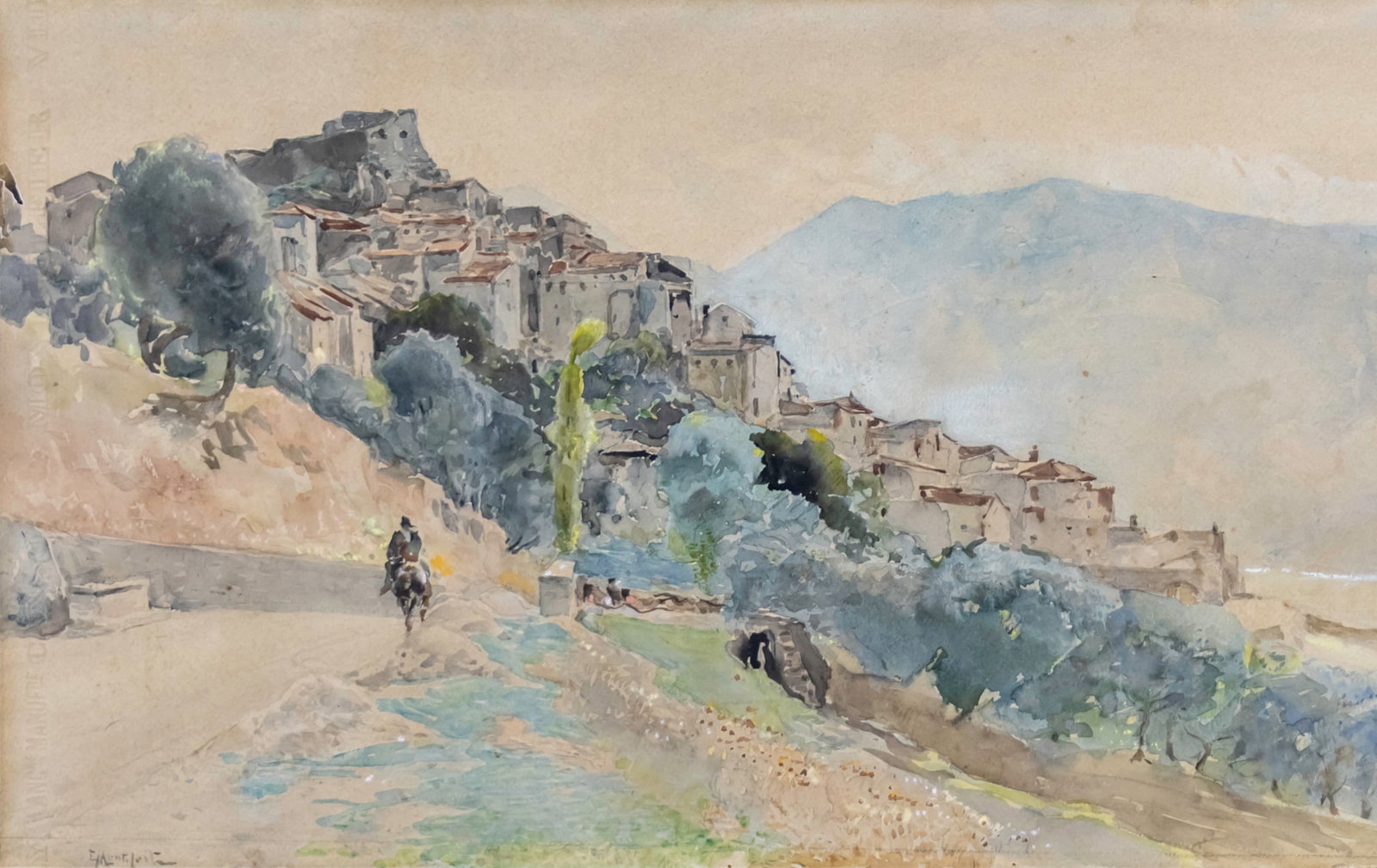 Eduardo Monteforte (Italian, 1849-1932) - Landscape, Watercolor on Paper. (1 of 2)