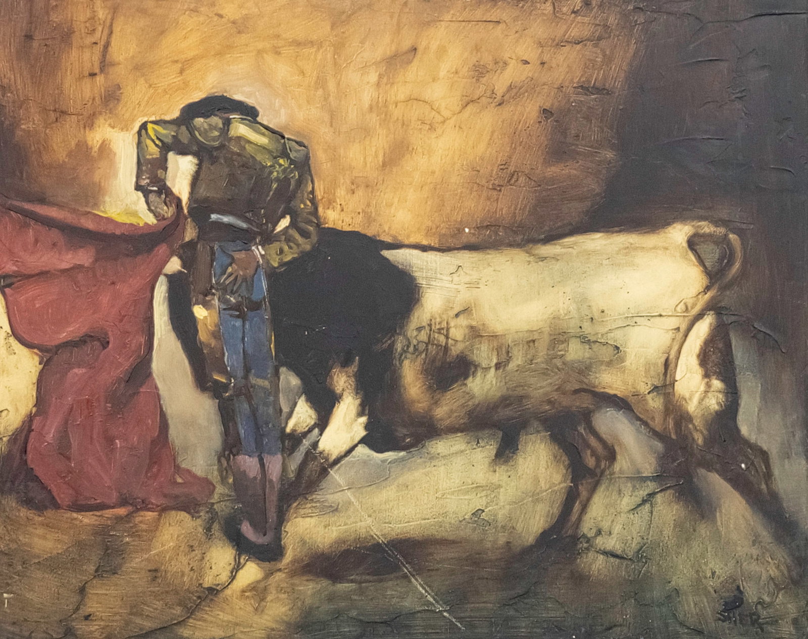 Lewis Sher (American, 1922-2011) - Bull Fight, Oil on Masonite. (1 of 3)