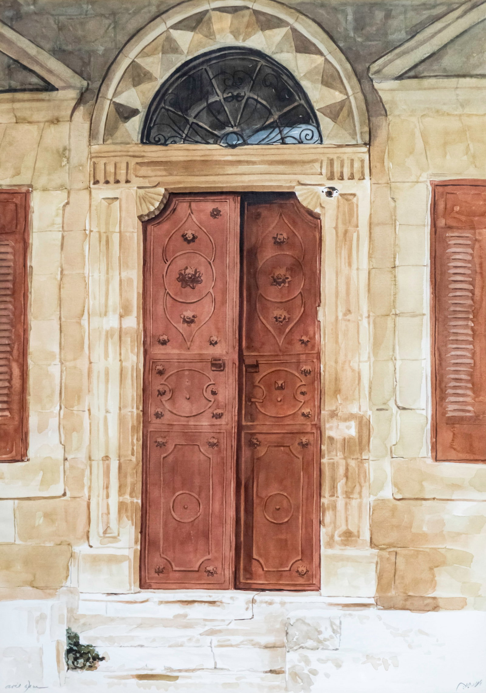 Arie Azene (b.1934) - From the Doors Series, Watercolor on Paper. (1 of 3)