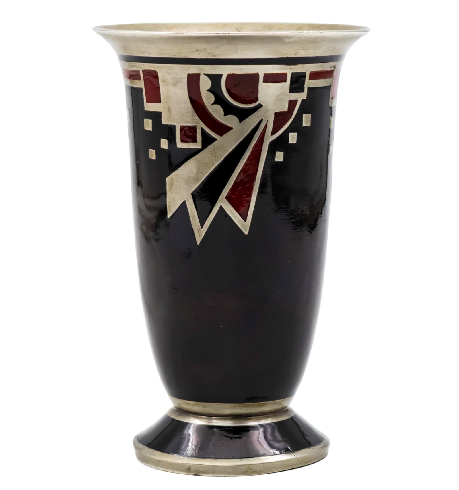 French Art Deco Silver Plated and Enamel Glass or Vase, 1930s-40s. (1 of 1)