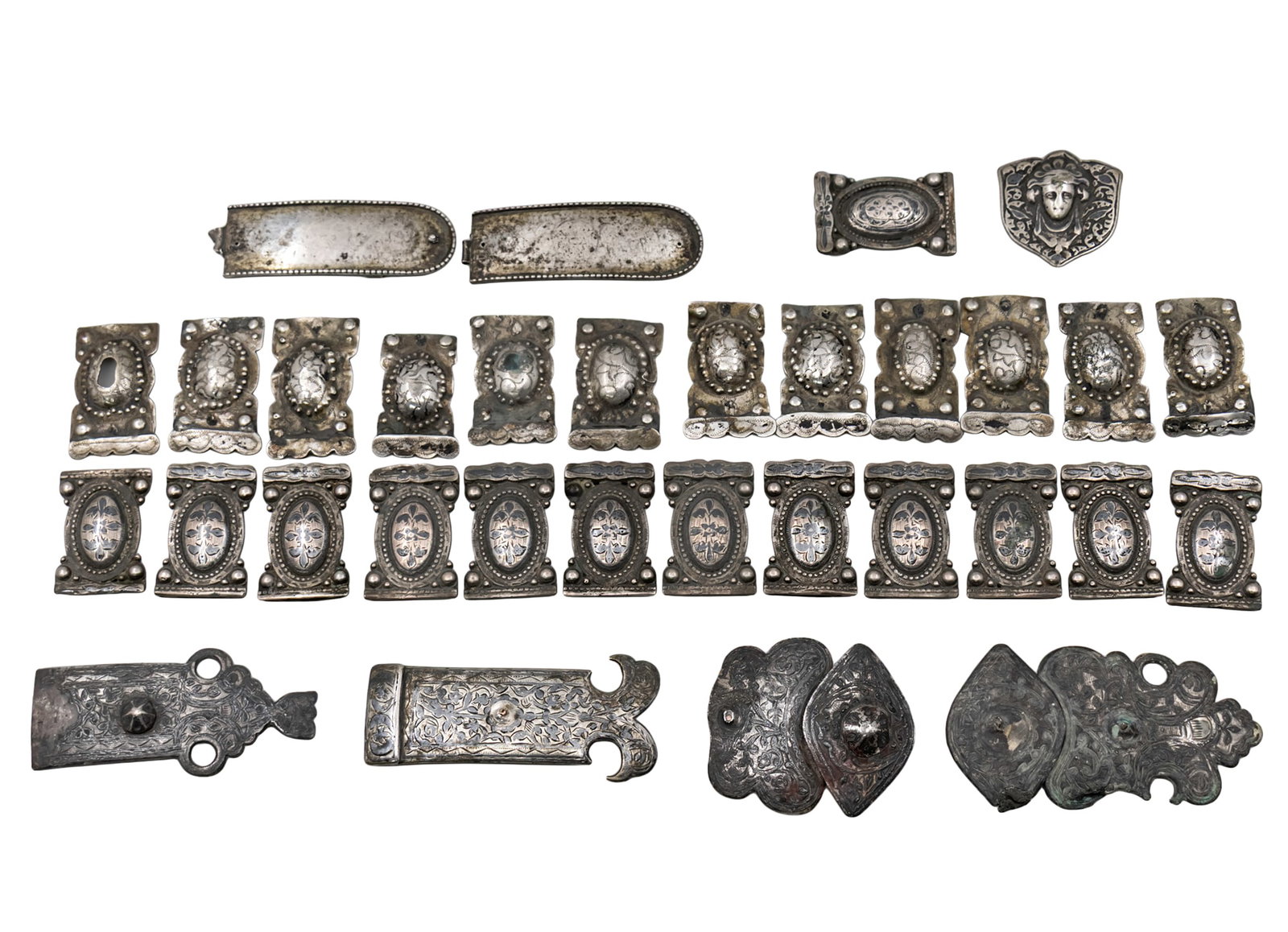 Lot of Silver and Niello Belt Buckles, Caucasian Region. (1 of 2)