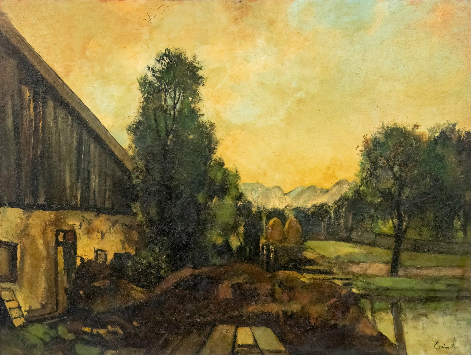 Denes Csanky (Hungarian, 1885-1972) - Rural Landscape, Oil on Board. (1 of 2)