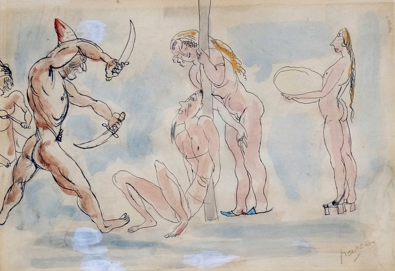 Jules Pascin (French, 1885-1930) - Watercolor on Paper.: Jules Pascin (French, 1885-1930) - Watercolor on Paper. Pascin Estate stamp. 16x23cm.