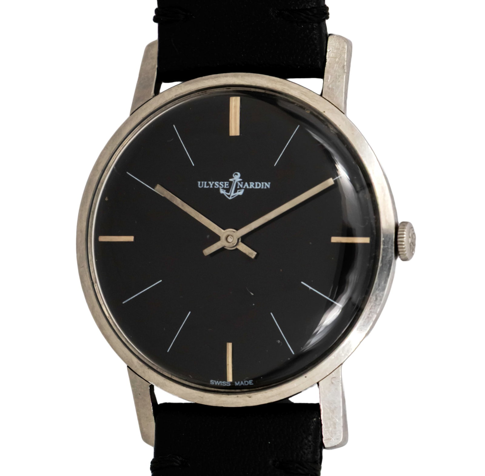 Ulysse Nardin Wristwatch.: Ulysse Nardin Wrist Watch. Mechanical movement, working condition. Black dial (repainted). 34mm. Cal: N 00