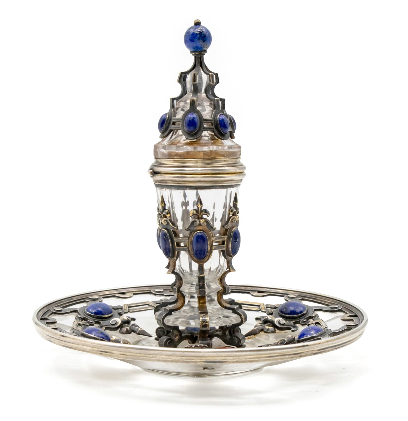 Unusual, Silver, Glass, Enamel and Lapis Lazuli Inkwell, Austria, Early 20th Century. (1 of 9)