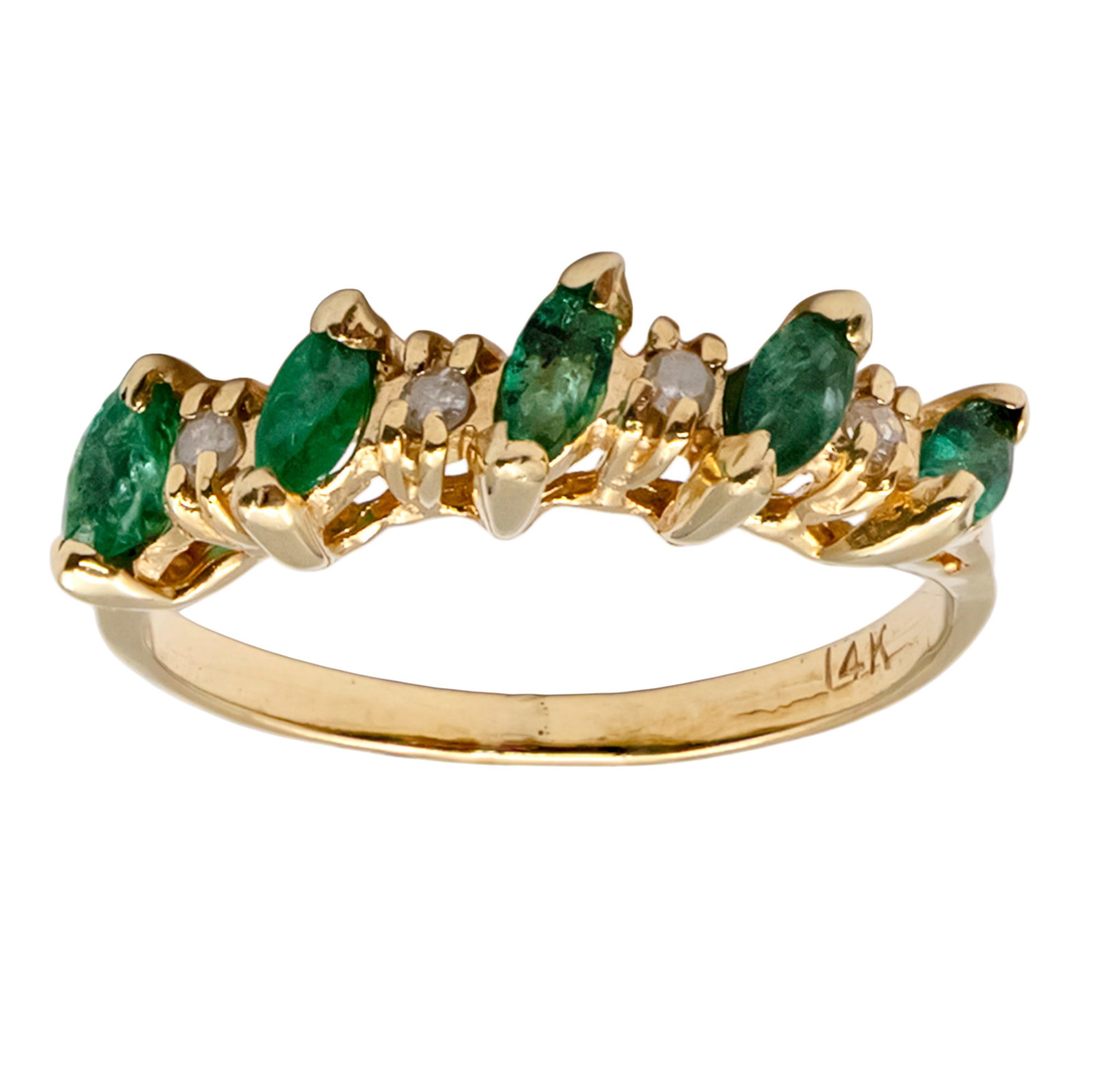 14k Yellow Gold Emerald and Diamond Ring. (1 of 5)