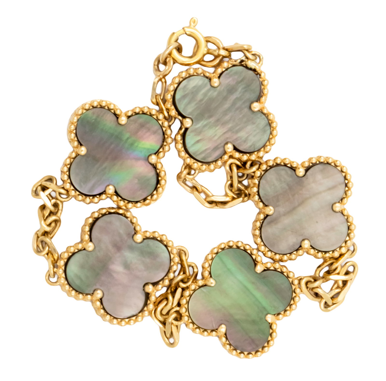18k Yellow Gold and Mother of Pearl Bracelet.: 18k Yellow Gold and Mother of Pearl Bracelet. With grey mother of pearl. Marked. Length: 19.5cm. 10.83gr.