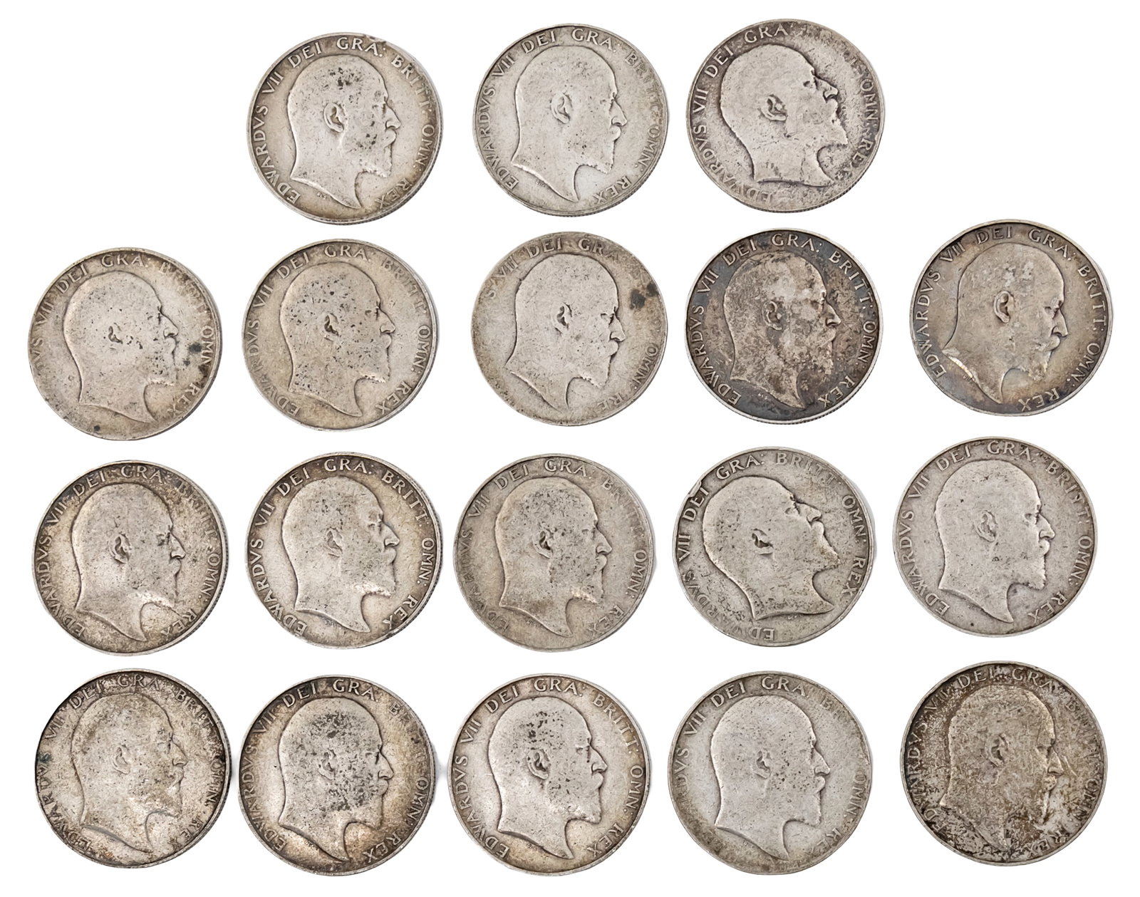 Lot of 18 Half Crown Coins, King Edward VII, United Kingdom, 1902-1910. (1 of 2)