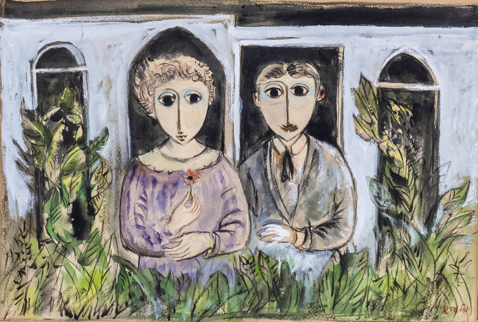 Yosl Bergner (1920-2017) - Couple, Gouache and Watercolor on Paper. (1 of 1)