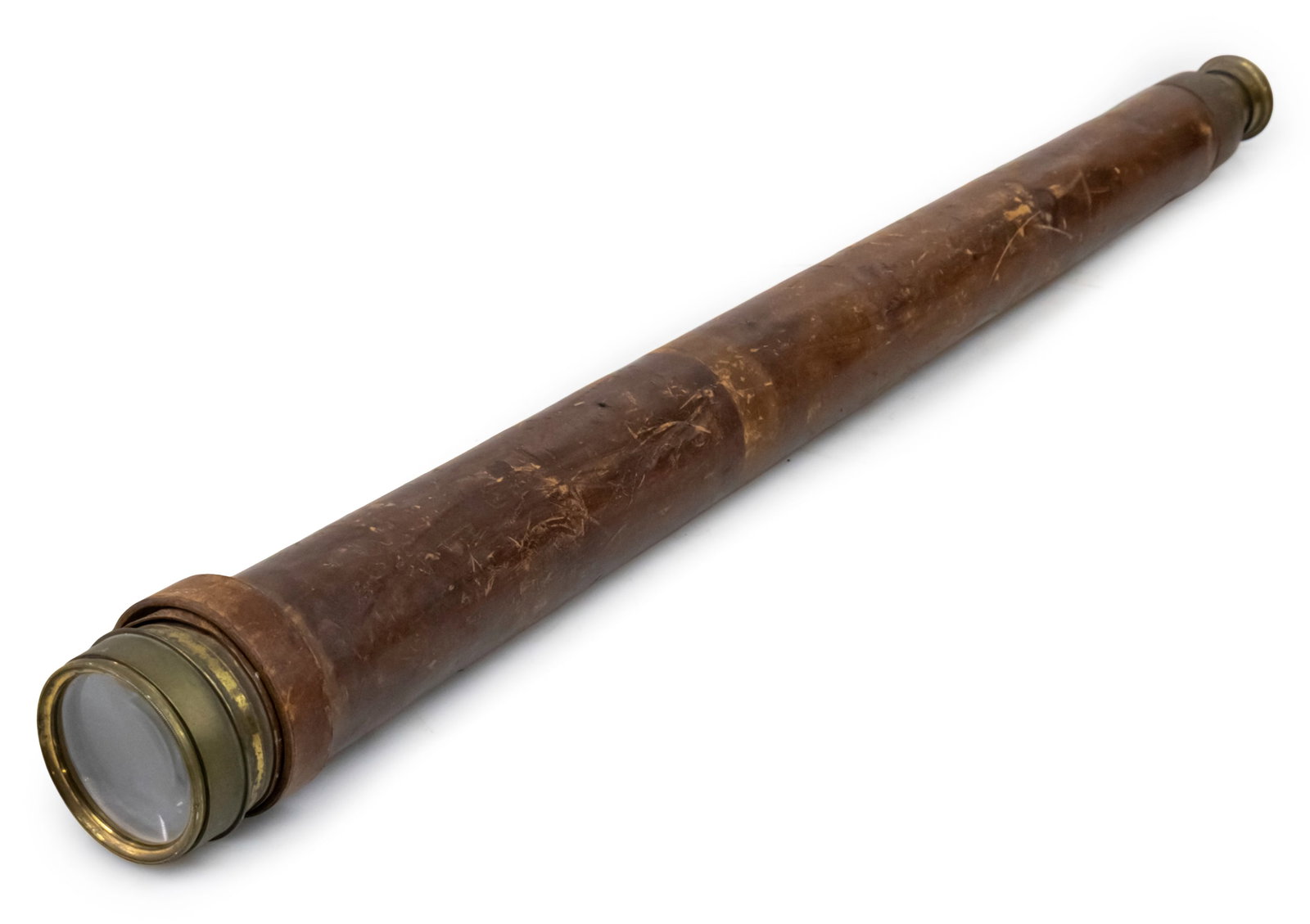 Leather Covered Brass Old Telescope.: Leather Covered Brass Old Telescope. Max length: 80cm.