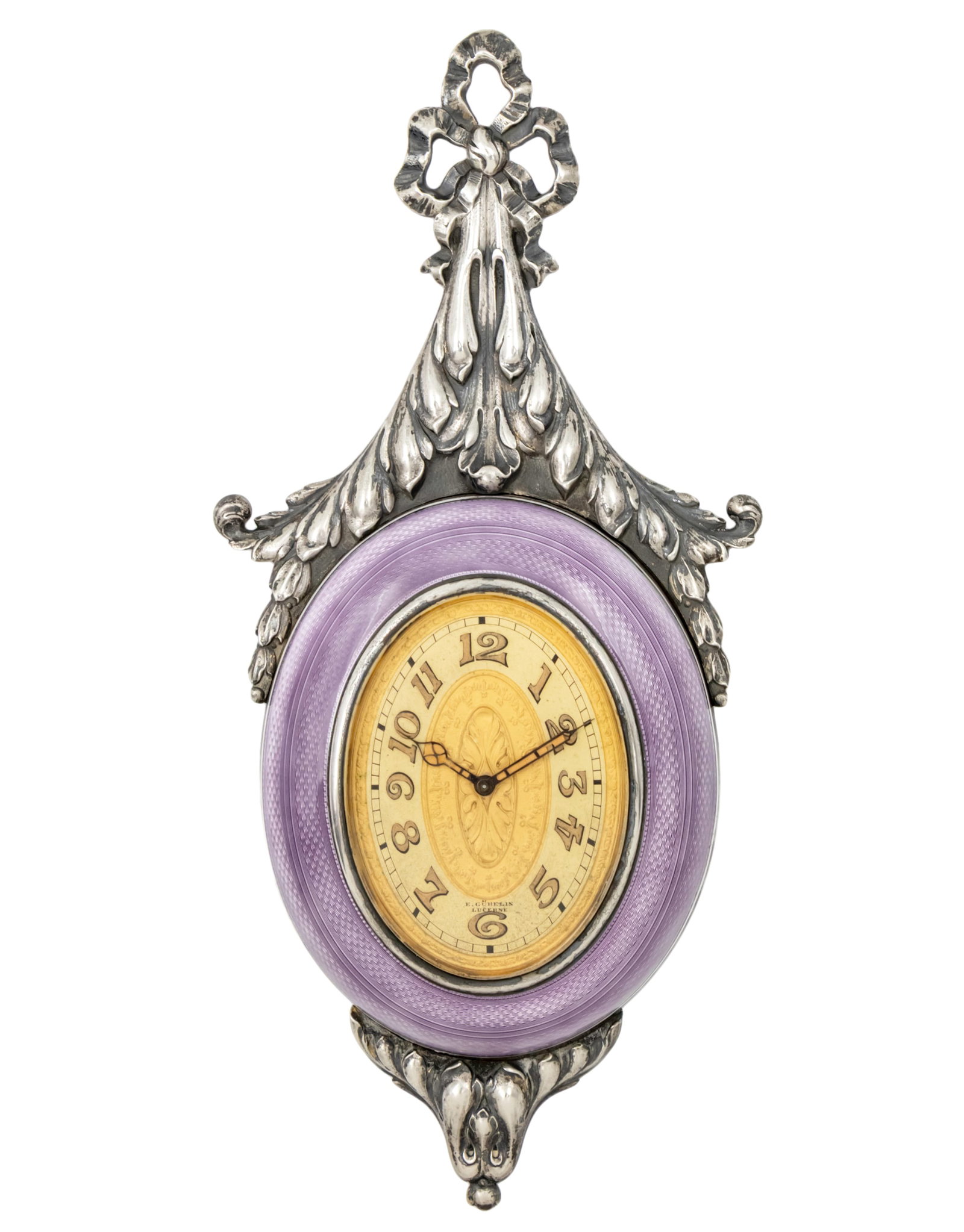 Gubelin Hanging Clock, Sterling Silver and Enamel Guilloche, Lucerne, Switzerland, Early 20th (1 of 5)