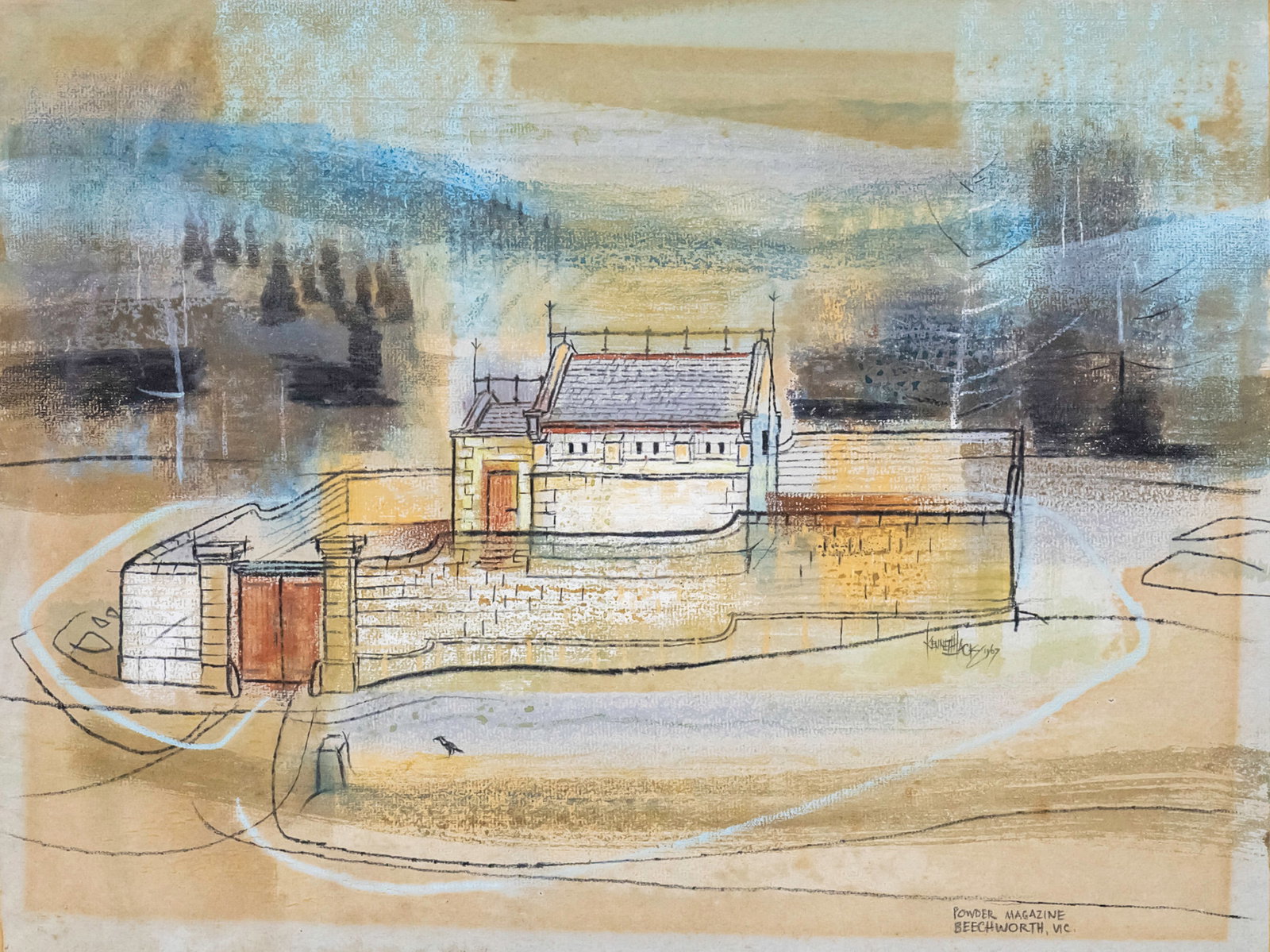 Kenneth Jack (Australian, 1924-2006) - Powder Magazine, Beechworth VIC, Pastel on Paper, 1969. (1 of 3)