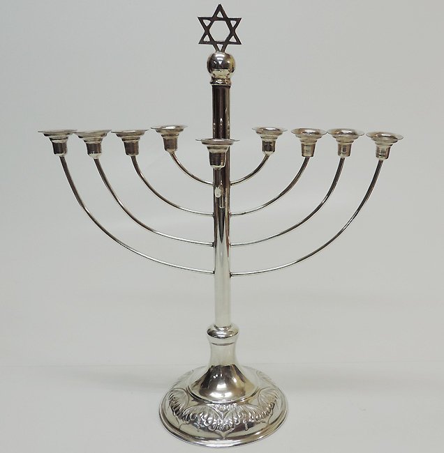 Sterling Silver Hanukkah Menorah, London, 1932 Judaica: Sterling Silver Hanukkah Menorah, London, 1932, Judaica. Fully hallmarked, maker's mark - M.R. Height - 30.5cm / 12in. 256gr / 8.23oz.