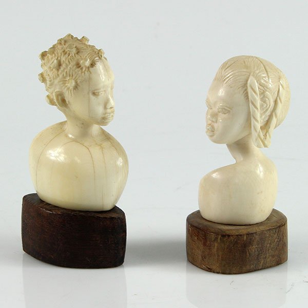 Two Carved African Ivory Bust of Young Women.