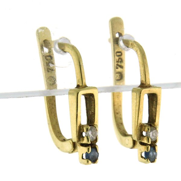 Pair of 18k Yellow Gold Diamond and Sapphire Earrings. (1 of 3)