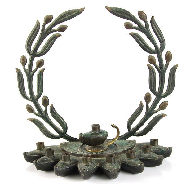 Bronze Hanukkah Lamp Menorah, Israel, 1950s, Judaica. (1 of 6)