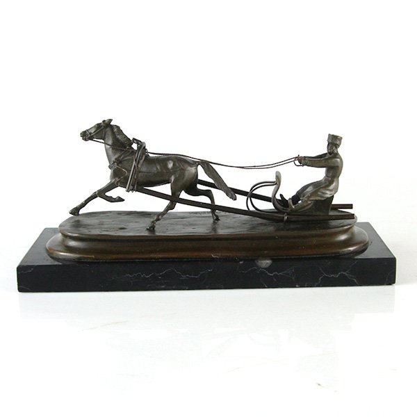 Vassily Gratchev - Man on Sledge Bronze Sculpture.: Vassily Yacovlevitch Gratchev (1831-1905) - Man on Sledge, Bronze Sculpture. Set on a marble base. Marked - V. Grachev, A7510. Base: 25cm X 9cm / 9.84in X 3.54in. Height: 11cm / 4.33in.