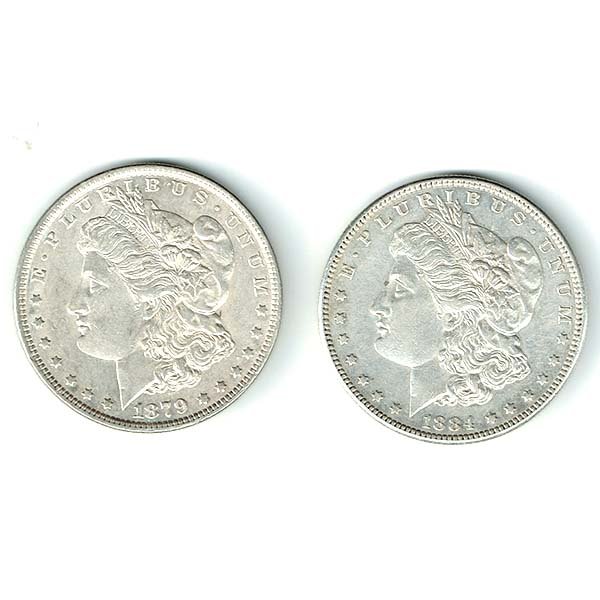 Two Morgan Silver Dollars, 1879-1884. (1 of 2)