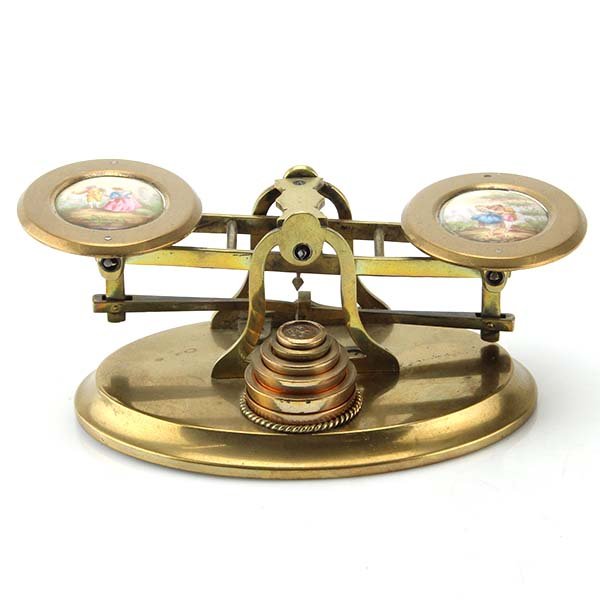 Howell James & Co Brass and Porcelain Postal Scales. (1 of 8)