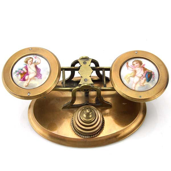 Howell James & Co Brass and Porcelain Postal Scales. (1 of 8)