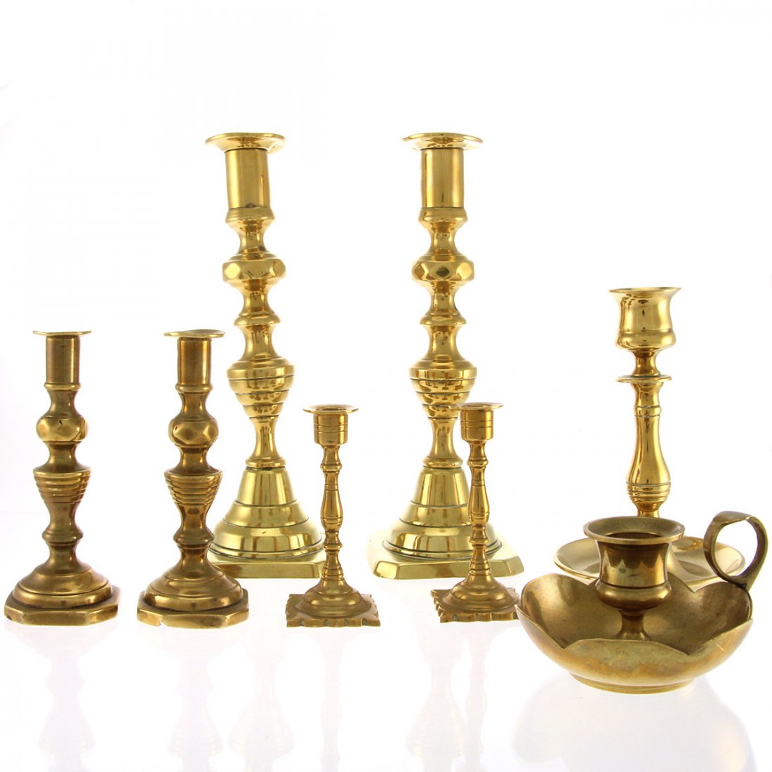 Lot of 8 Brass Candlesticks. (1 of 7)