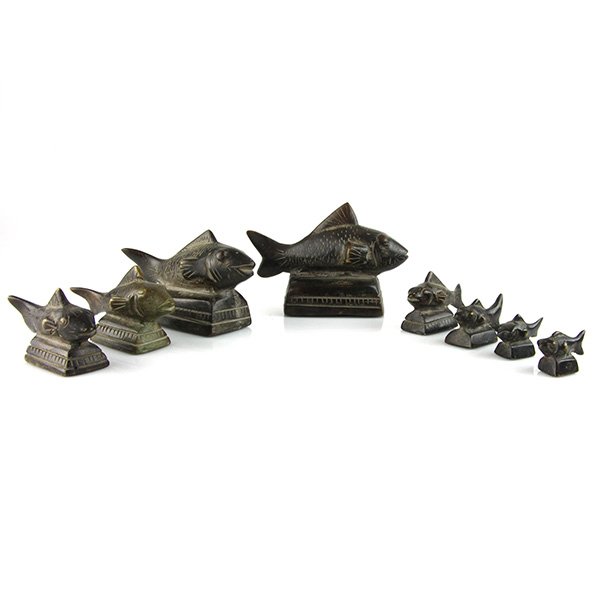 Antique Chinese Set of 8 Bronze Fish Opium Weights. (1 of 5)