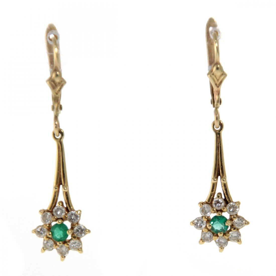 Pair of 14k Yellow Gold Diamond and Emerald Earrings (1 of 3)