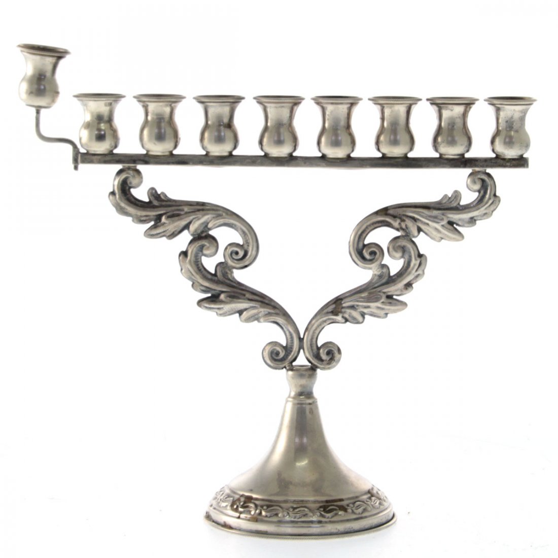 Sterling Silver Hanukkah Lamp Menorah.: Sterling Silver Hanukkah Lamp Menorah. Marked. Detachable servant light (Shamosh). Height: 23.5cm / 9.25in. 216gr / 6.94oz.