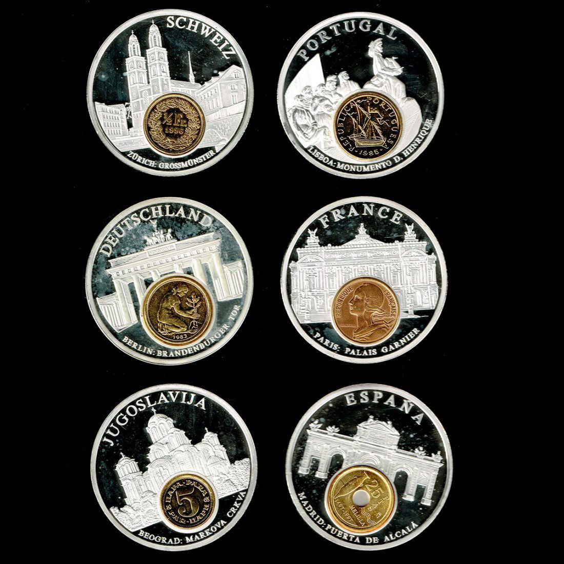 Six European Currencies Medallions. (1 of 3)