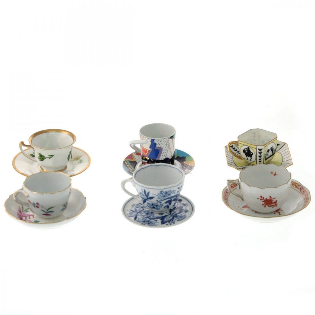 Lot of 6 Porcelain Mugs and Saucers. (1 of 9)