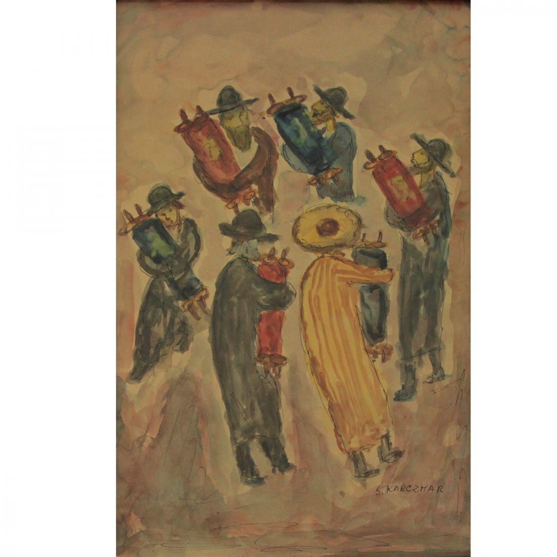 Simon Karczmar - Simchat Torah, Watercolor on Paper. (1 of 3)