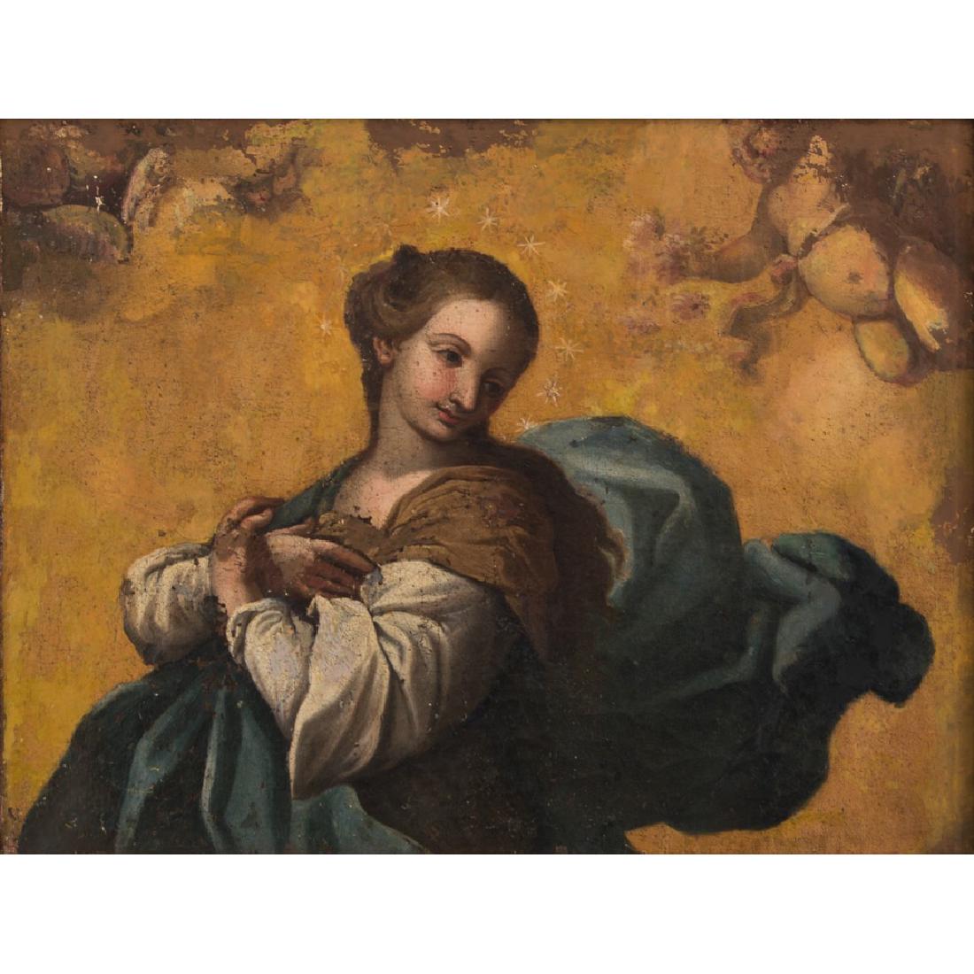 SCUOLA ITALIANA DEL XVIII SECOLO OLIO su tela "Madonna: SCUOLA ITALIANA DEL XVIII SECOLO OLIO su tela "Madonna con Cherubino". Misure: cm 55 x 73