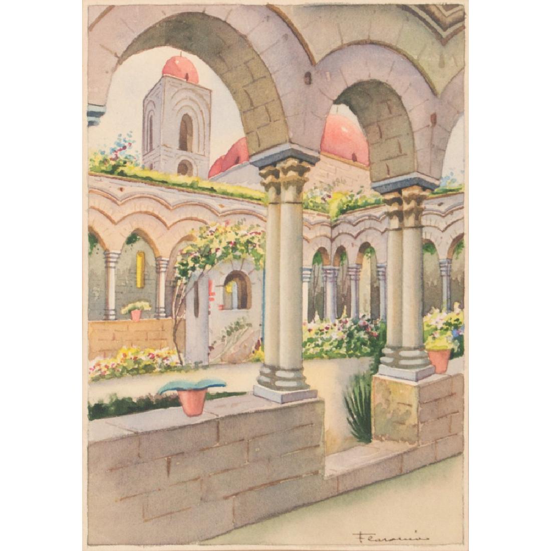 F. CARONIA ACQUARELLO "San Giovanni degli eremiti",: F. CARONIA ACQUARELLO "San Giovanni degli eremiti", firmato in basso a destra. XX secolo Misure: cm 27 x 19
