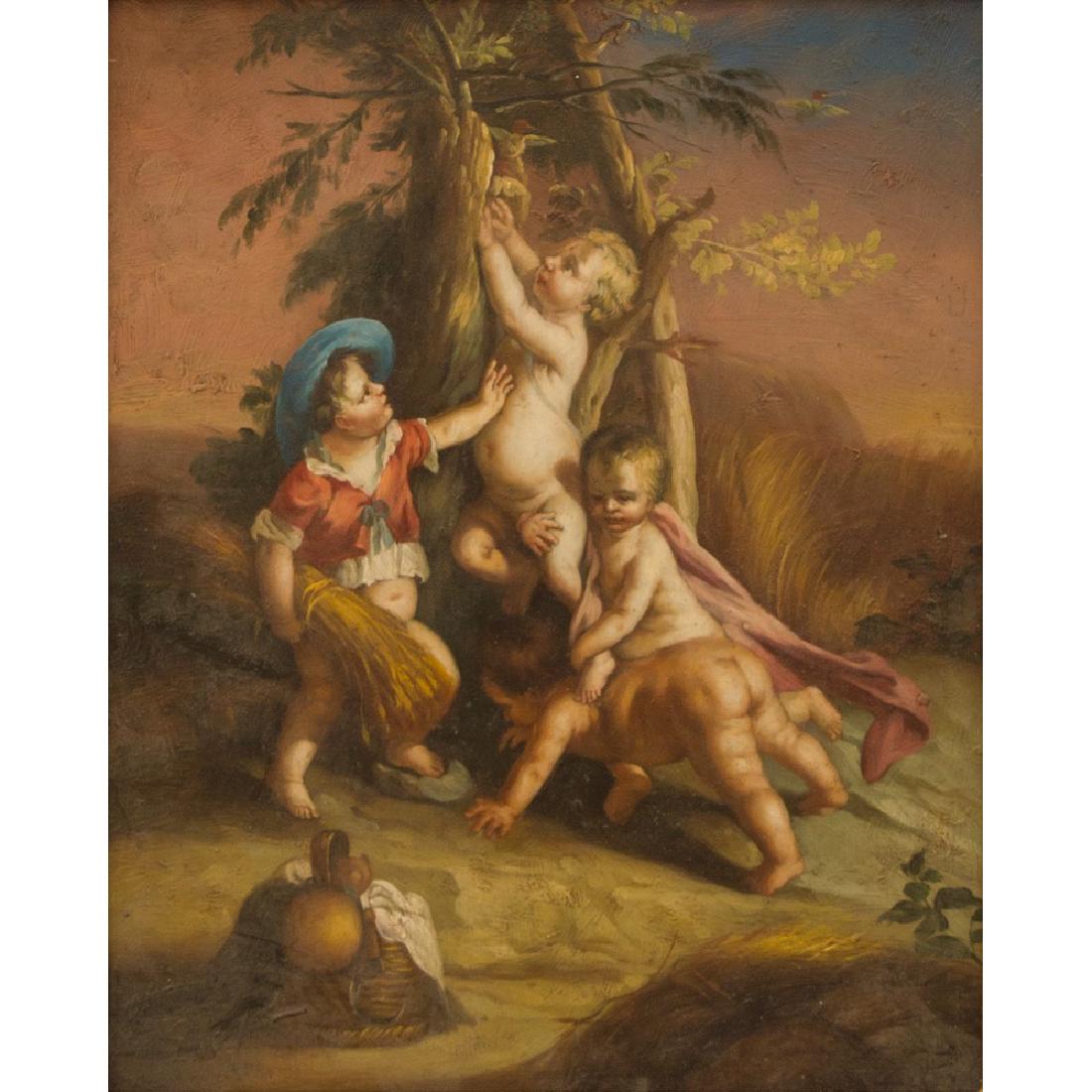 SCUOLA FRANCESE DEL XX SECOLO OLIO su metallo "Gioco di: SCUOLA FRANCESE DEL XX SECOLO OLIO su metallo "Gioco di bambini". Misure: cm 30 x 25