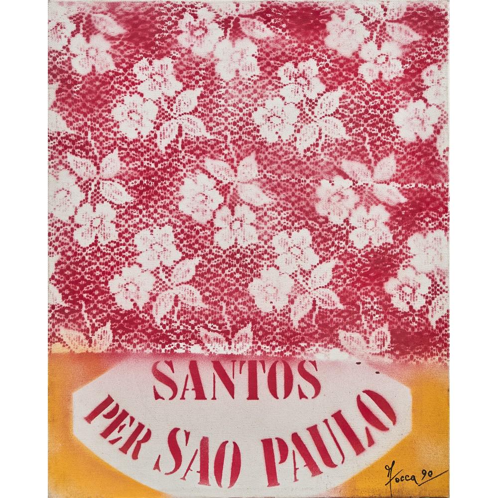 ZOCCA ORLANDO ACRILICO su tela "Movimento dello: ZOCCA ORLANDO ACRILICO su tela "Movimento dello stampismo - 1 Santos per Sao Paolo + fondo sperimentale", anno 1990, firmato in basso a destra e nel retro. Misure: cm 50 x 40