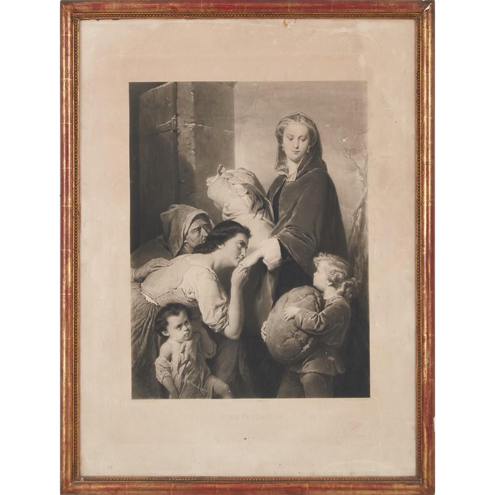 HERMANN EICHENS INCISIONE "Bienfa Isance" entro cornice: HERMANN EICHENS INCISIONE "Bienfa Isance" entro cornice in legno dorato (usure). XIX secolo Misure: cm 89 x 68