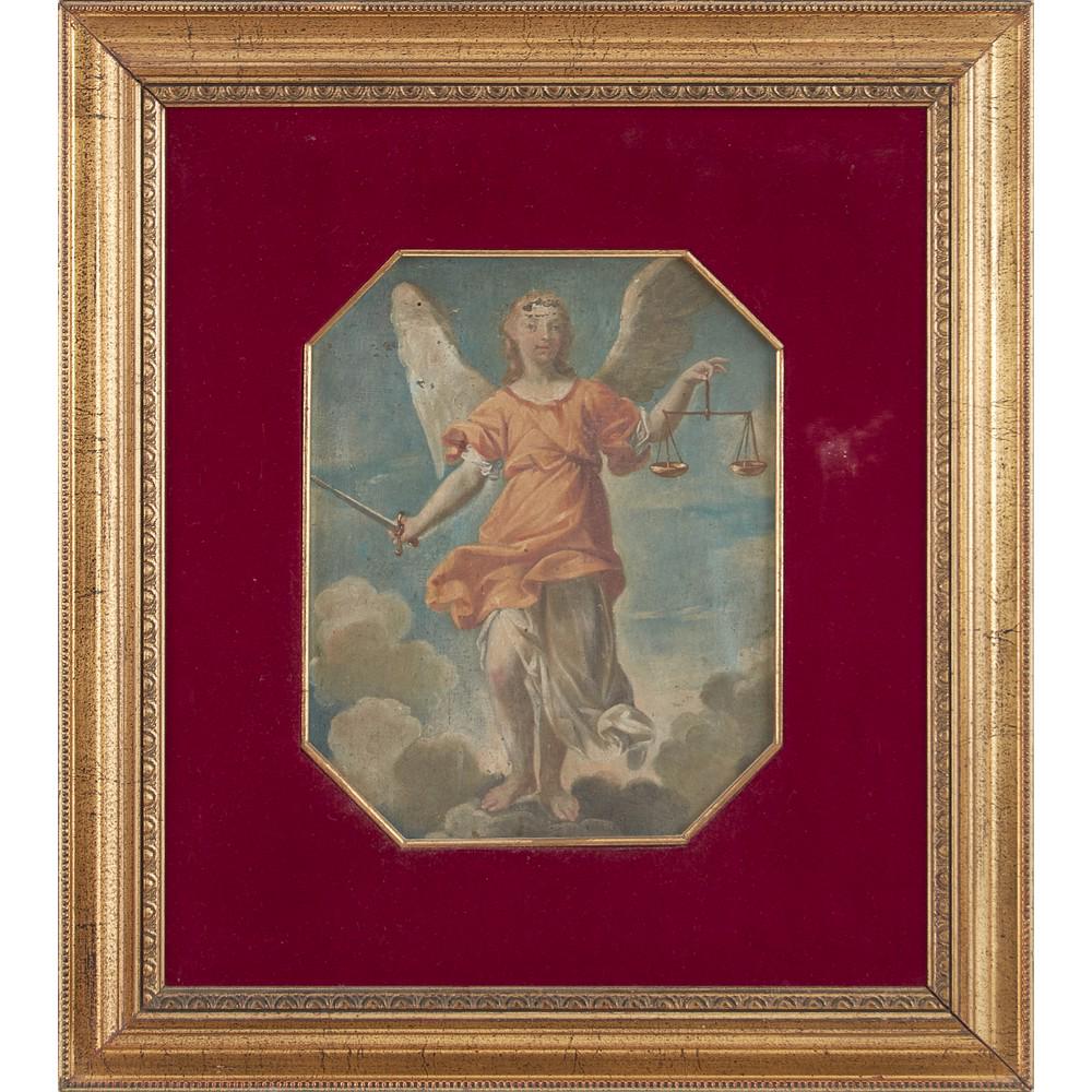 SCUOLA ITALIANA DEL XIX SECOLO OLIO su tela "San: SCUOLA ITALIANA DEL XIX SECOLO OLIO su tela "San Michele Arcangelo". Misure: cm 27 x 21,5
