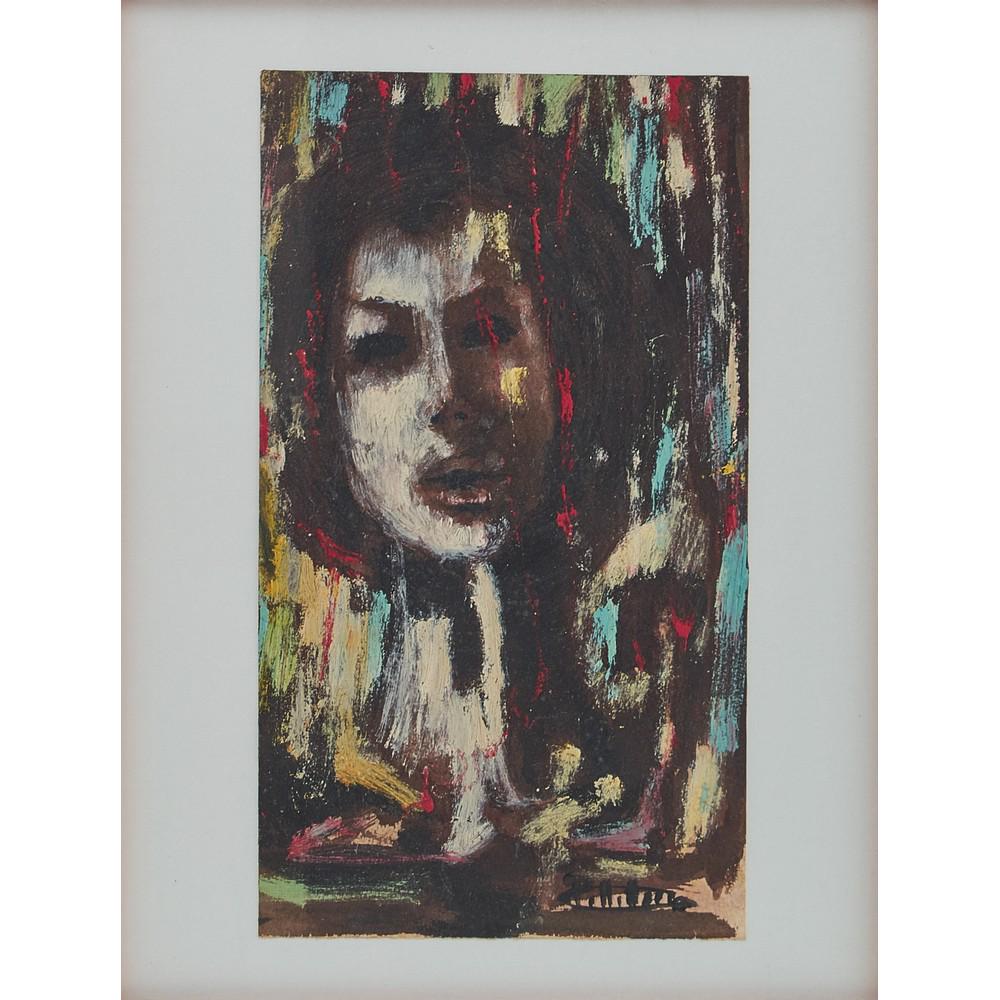 PITTORE DEL XX SECOLO TECNICA mista su carta "Volto di: PITTORE DEL XX SECOLO TECNICA mista su carta "Volto di dama", firmato in basso a destra. Misure: cm 44 x 34