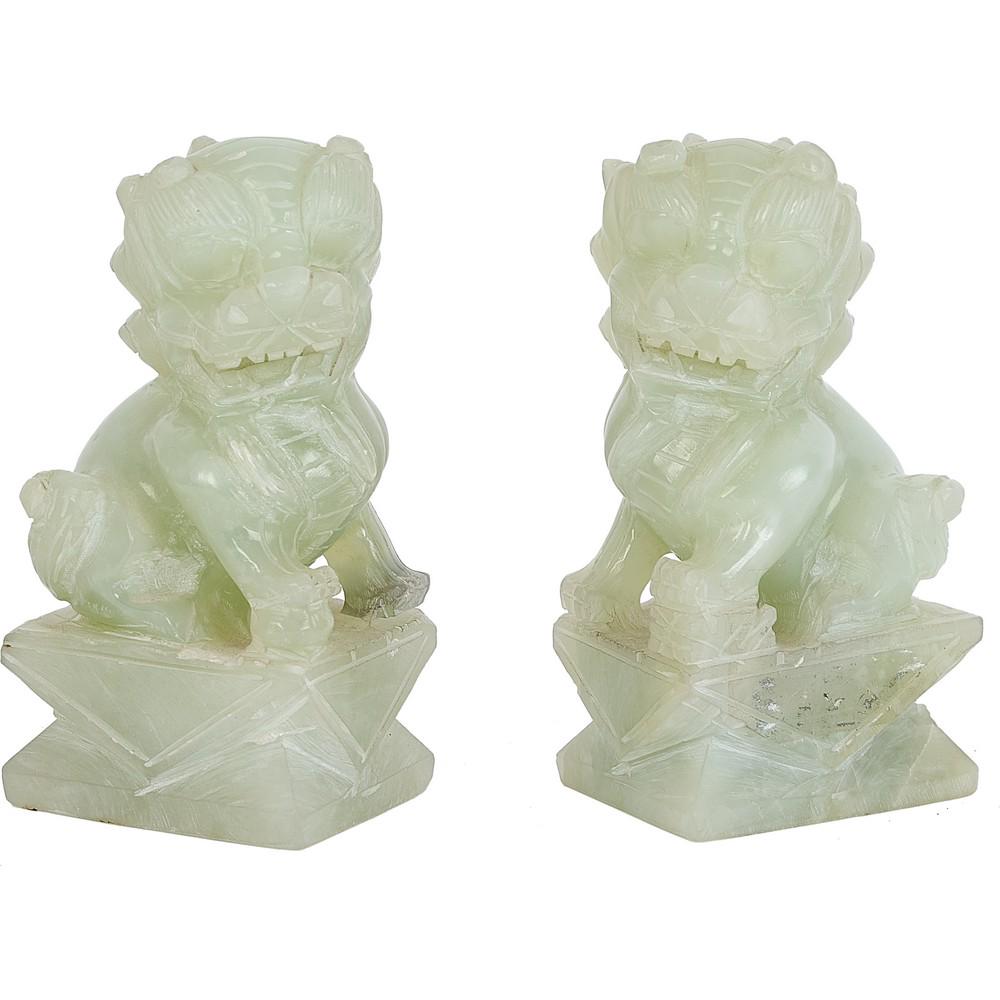 COPPIA SCULTURE in giada raffiguranti "Cani di Pho". (1 of 1)