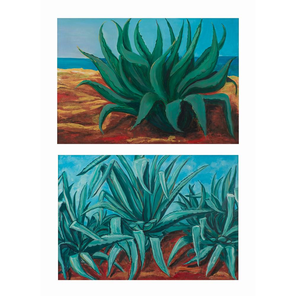 PITTORE DEL XX SECOLO  Due oli su tela "Agave" - 2002, (1 of 3)
