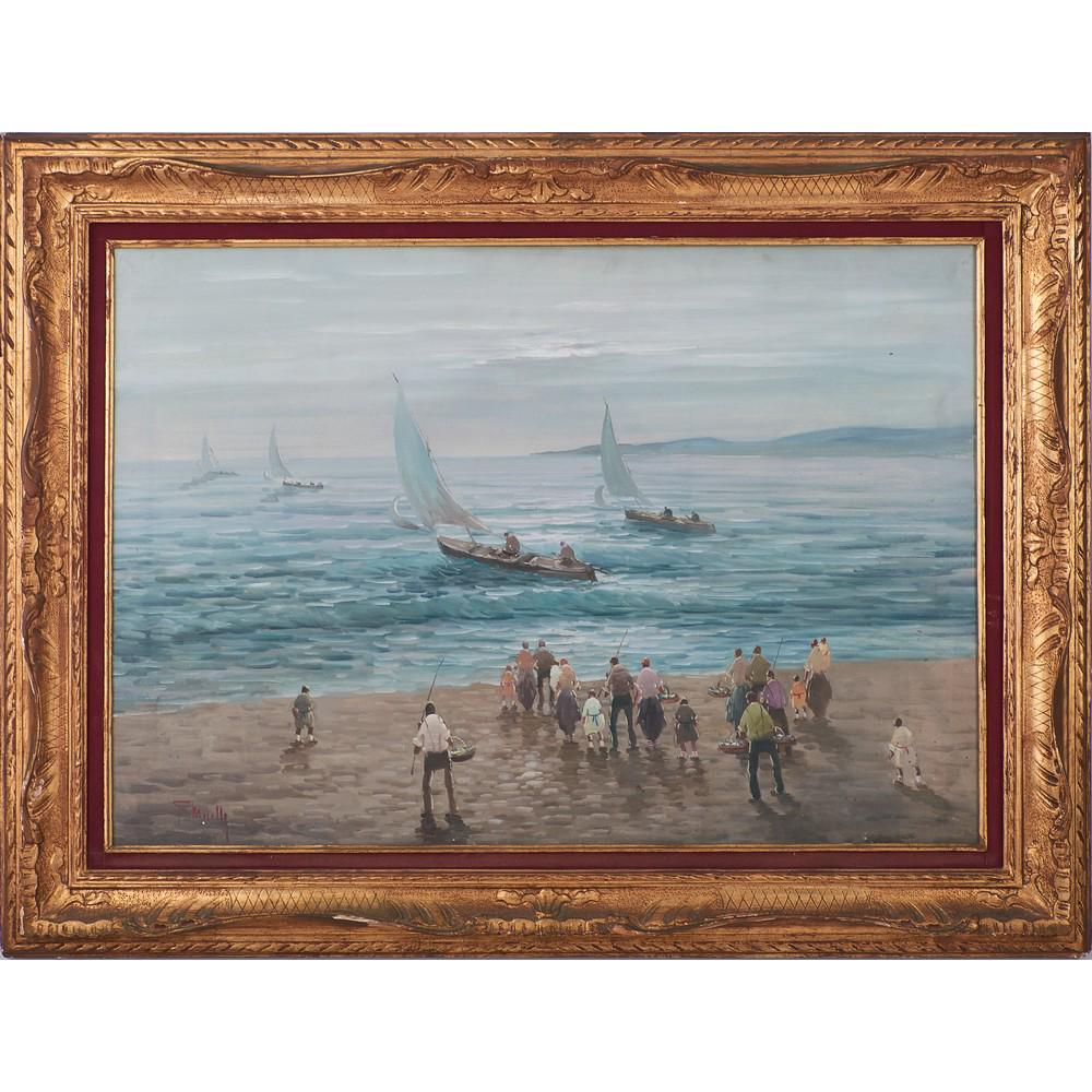 G. MORELLO (1956)  Olio su tela "Paesaggio marino con (1 of 1)