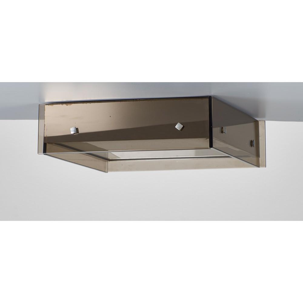 VECA Produzione Italiana anni '70 Lampada da soffitto: VECA Produzione Italiana anni '70 Lampada da soffitto composta da elementi in vetro fumÃ¨, struttura in metallo cromato, tre corpi illuminanti. - cm 32,5 x 32,5 Alt. cm 9,5