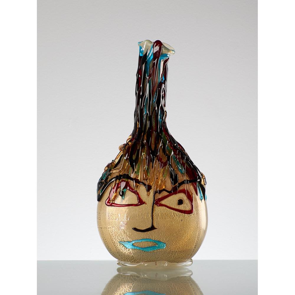 SERGIO COSTANTINI Grande vaso scultura in vetro: SERGIO COSTANTINI Produzione Murano, Italia anni â€™80 Grande vaso scultura in vetro della collezione â€œPicasso”, corpo schiacciato con lungo collo, raffigurante volto umano, fondo pag