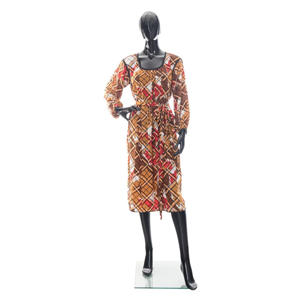 YVES SAINT LAURENT ABITO VINTAGE ANNI '70: YVES SAINT LAURENT ABITO VINTAGE ANNI '70 Abito YSL in seta a disegni geometrici, collo tondo TAGLIA 40. B