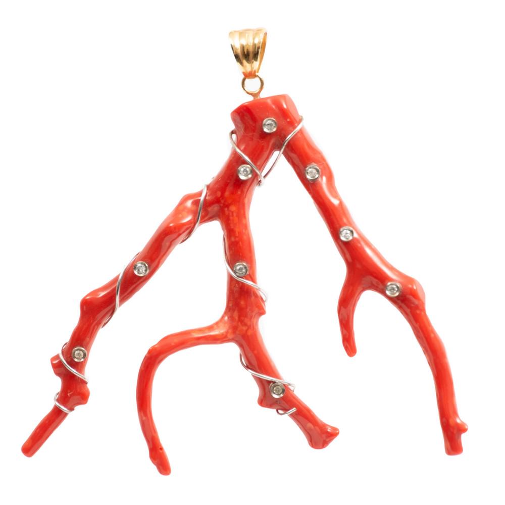 PENDENTE ramo di corallo rosso, montatura in oro 18 KT (1 of 1)
