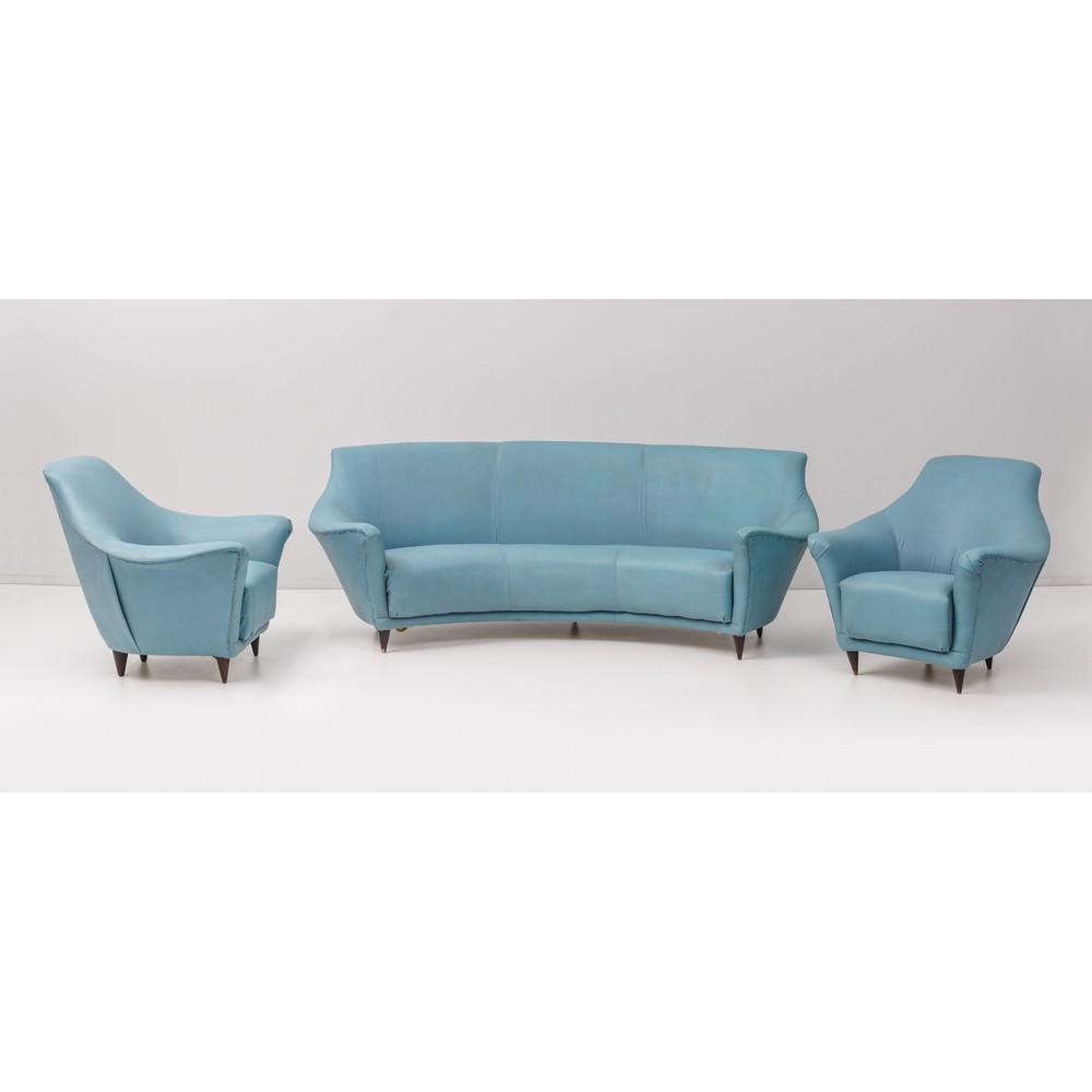 ICO PARISI, Divano curvo tre posti e coppia poltrone (1 of 1)