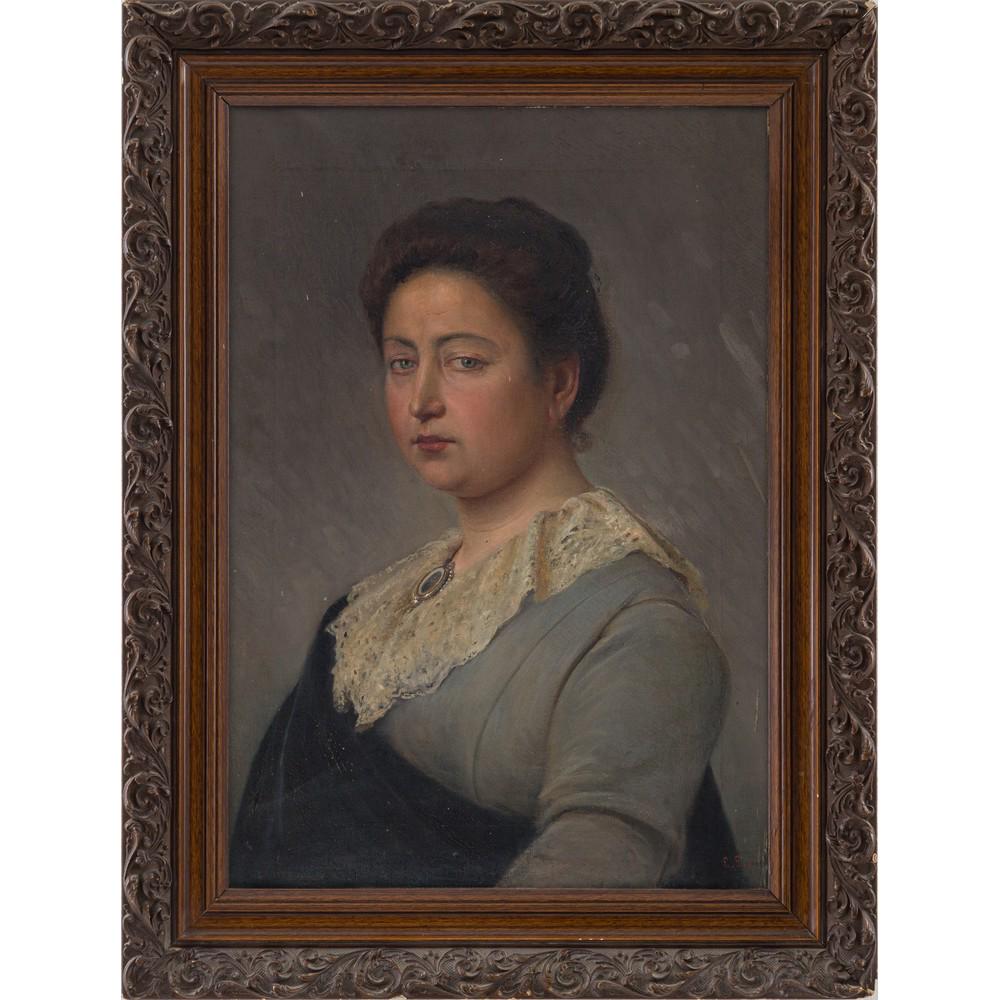 GAETANO ESPOSITO, Olio su tela: GAETANO ESPOSITO (Salerno 1858 - Sala Consilina 1911) Ritratto di Donna Olio su tela Firmato in basso a destra Cornice coeva in legno e pastiglia. cm 78 x 49.
