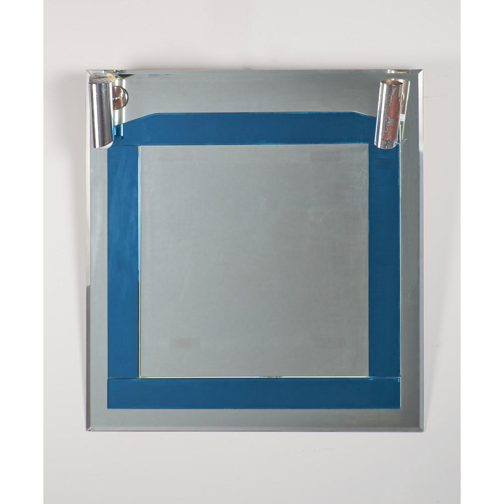 VECA, Specchio: VECA Produzione Italia 1970 ca. Specchio da bagno in vetro specchiato blu (sbeccature e difetti). Cm 77,5 x 75,5. A MIRROR BY VECA.