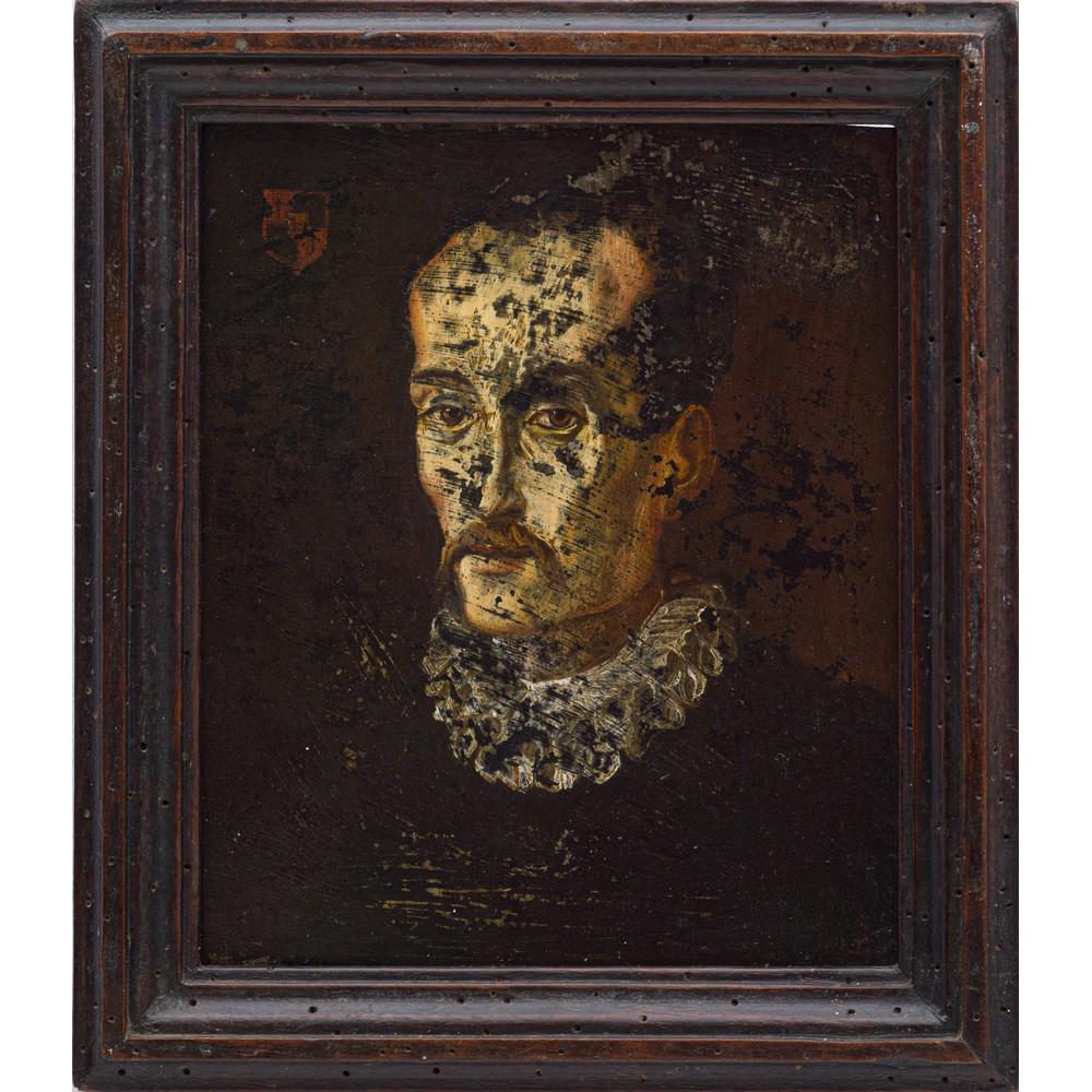 ANNIBALE CARRACCI (Bottega di), Olio su rame: ANNIBALE CARRACCI (Bottega di) (Bologna 1560 - Roma 1609) Ritratto di Torquato Tasso Olio su rame Cornice coeva in legno Recente intervento di pulitura senza reintegro delle lacune pittoriche Provenie